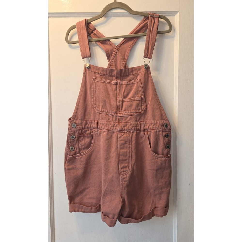 Wish List Jeans Denim Shortalls Womens Dusty Rose Cuffed Retro Bib Overalls. L